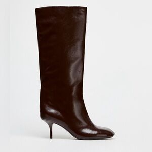 NWT Zara Burgundy Wide Shaft Kitten Heeled Boots size 38